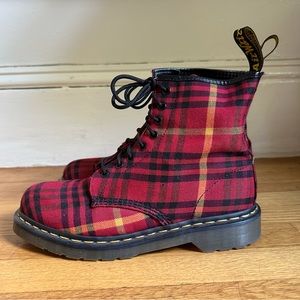 ♦️RARE Dr. Martens Red Plaid Tyree Tartans Canvas 1460 UNISEX UK 8 EU 42 US M9